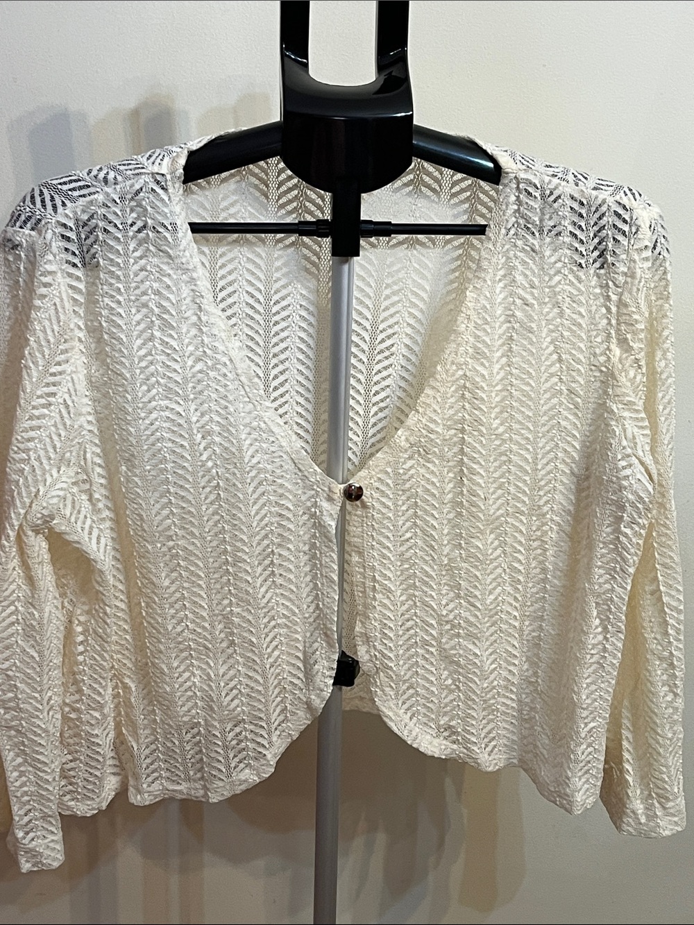Lightweight Open-Knit Cream Button Cardigan